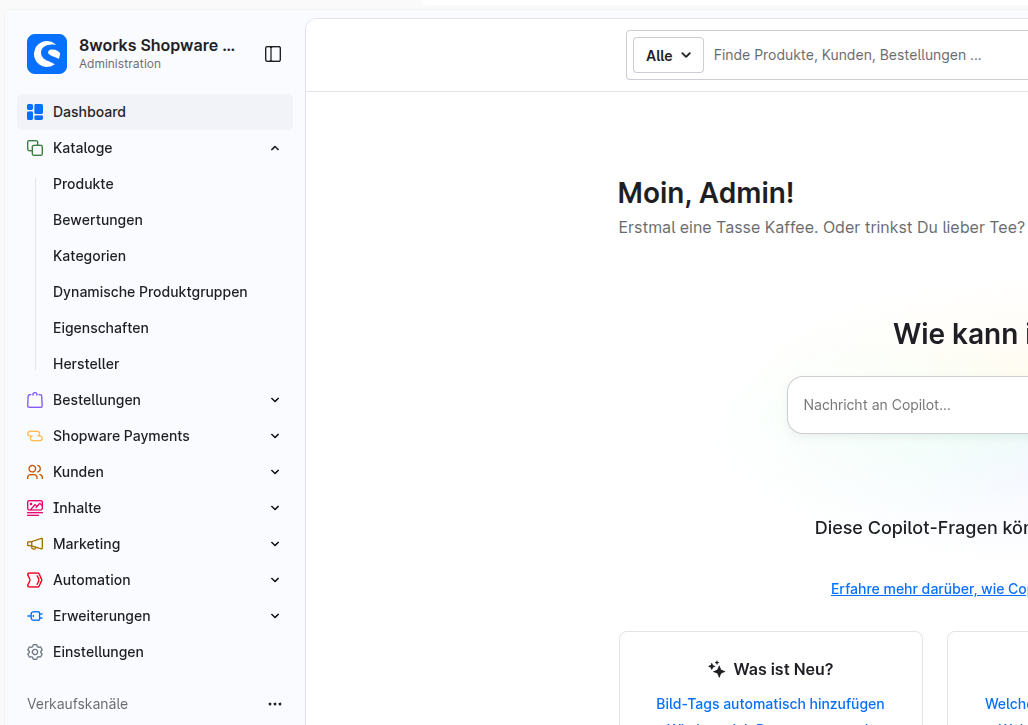Shopware 6 Administration mit bunten Icons